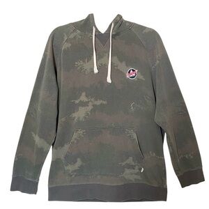Burton Camo Fleece Hoodie Sweatshirt Large Green Gray Pullover Grunge